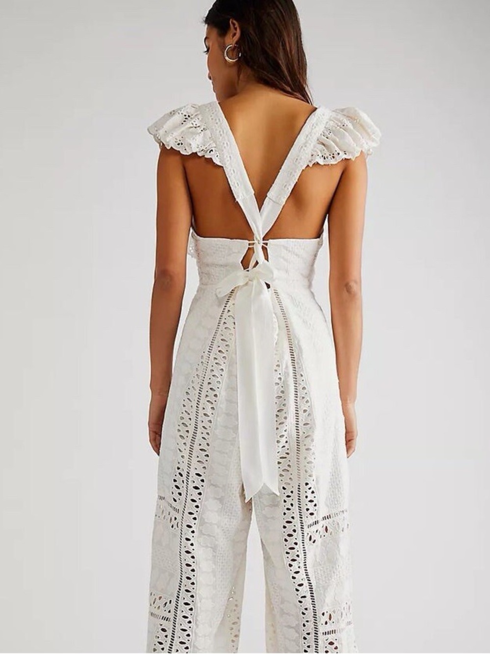 FREE PEOPLE Mikayla White Eyelet Crochet Open Back Jumpsuit XS - Picture 10 of 15